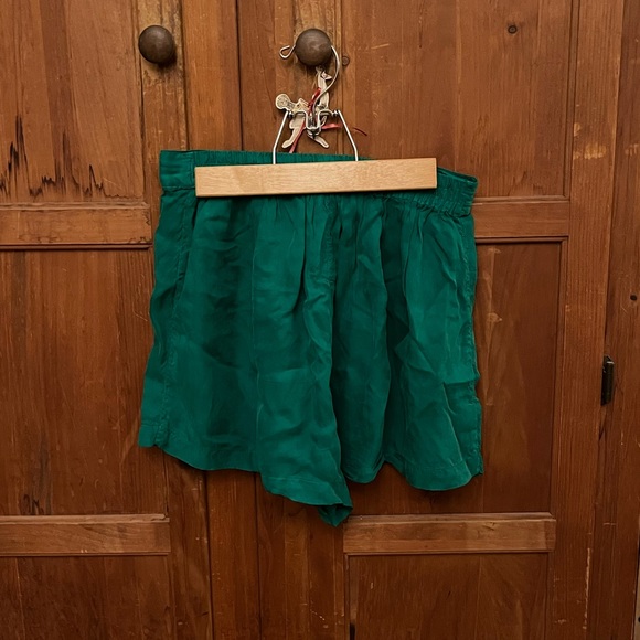 Emerald Green Silk Free People High Waisted Shorts - Picture 2 of 4